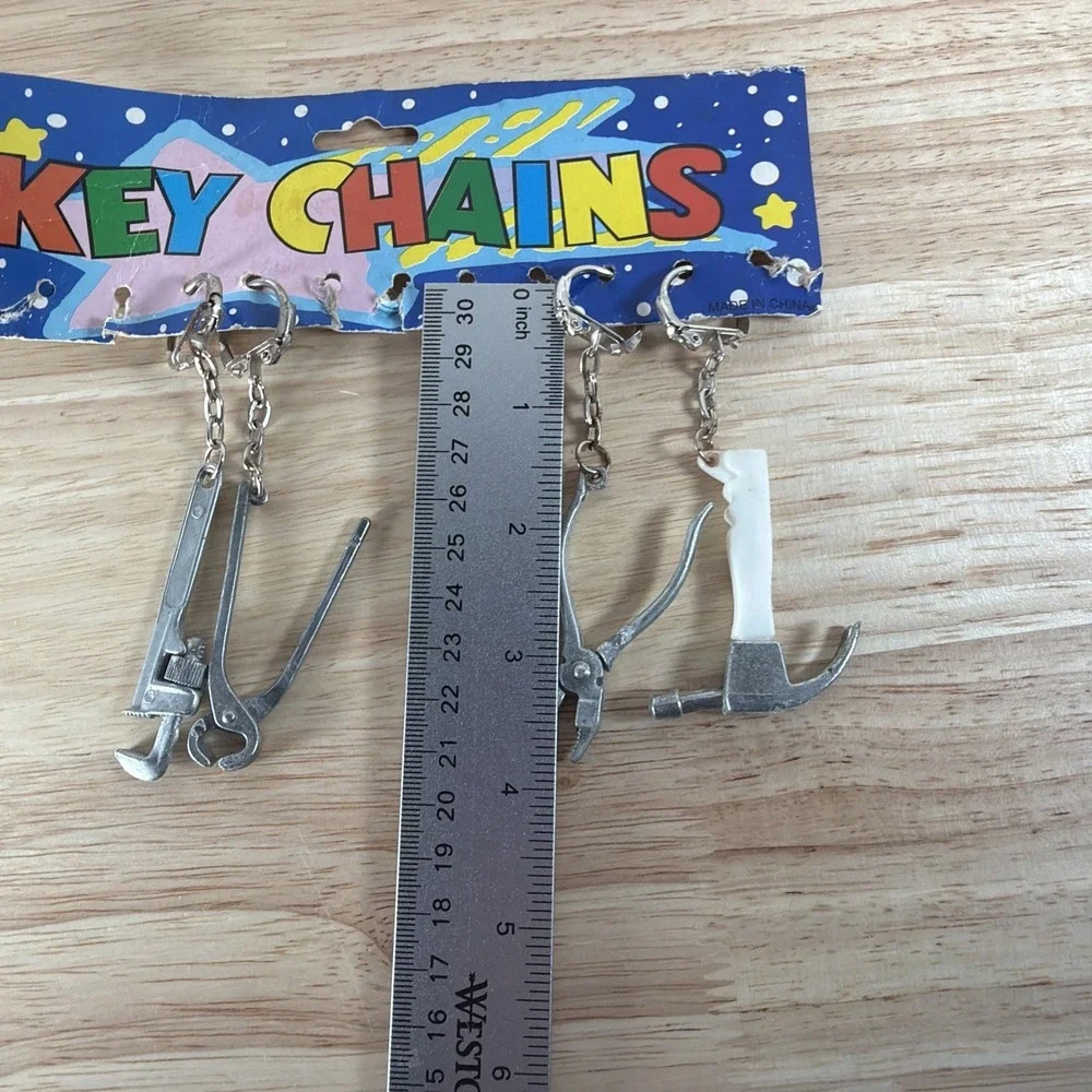 Vintage Miniature Working Tool Keychain Lot 4 Hammer Pliers Pipe & Wrench